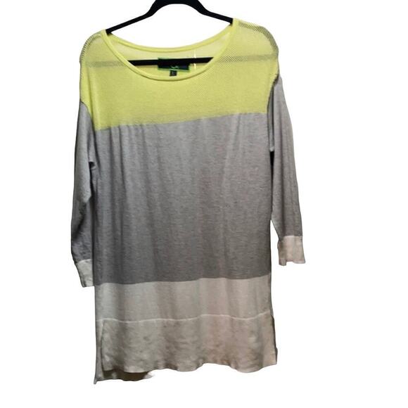 C. Wonder Womens Color Blocked 3/4 Length Sleeve Lightweight Sweater Tunic Sz L - Picture 1 of 7